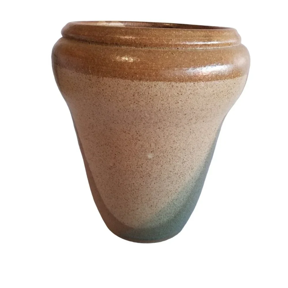 Vintage Studio Pottery Vase Pot Planter Dipped Layered Glaze Signed Decorative